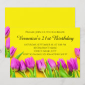 Rosa Tulpen auf gelbem Hintergrund Einladung (Vorne/Hinten)