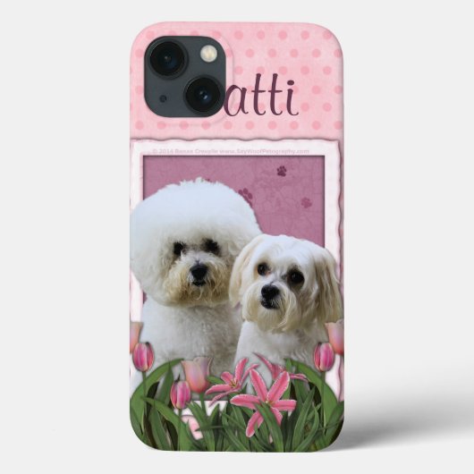 Rosa Tulpen - Bichon und maltesisches Case-Mate iPhone Hülle (Rückseite)