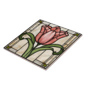 Rosa Tulpen-Blumen-Glasmalerei Fliese (Seite)