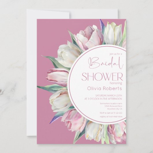 Rosa Tulpen Brautparty Einladung (Vorderseite)