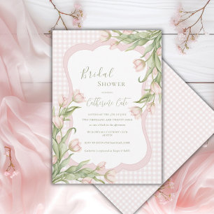 Rosa Tulpen Floral Vintage Gingham Brautparty  Einladung