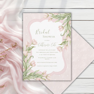Rosa Tulpen Floral Vintage Polka-Punkte Brautparty Einladung
