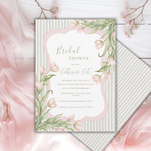 Rosa Tulpen Floral Vintage Salbei-Junggesellinnen- Einladung