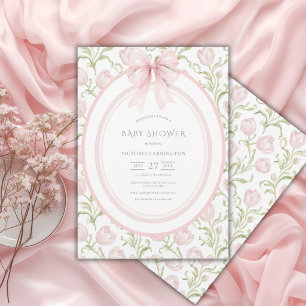 Rosa Tulpen Florale Vintage-Baby-Party Einladung