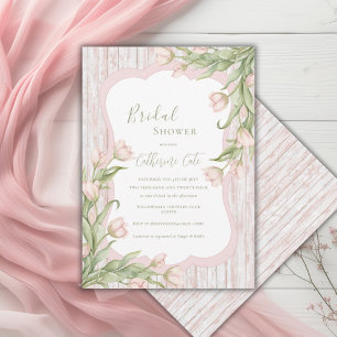 Rosa Tulpen Florale Vintage Rustikale Brautparty Einladung