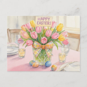 Rosa Tulpen Frohe Ostern  Postkarte