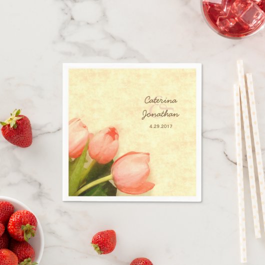 Rosa Tulpen Frühlingsfrühling Hochzeit Empfang Serviette (Beispiel)
