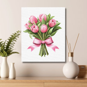 Rosa Tulpen Grünpflanzen Florale Blumen  Leinwanddruck