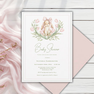 Rosa Tulpen-Hasenband-Baby-Party Einladung