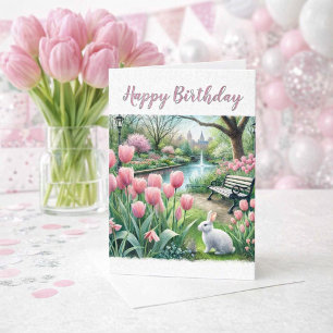 Rosa Tulpen im Park Alles Gute zum Geburtstag Gruß Karte