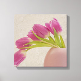 Rosa Tulpen in rosa Rosa Vase mit Spitzen Leinwanddruck