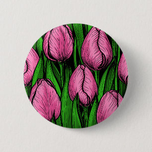 Rosa Tulpen mit grünen Blätter Button
