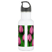 Rosa Tulpen mit grünen Blätter Edelstahlflasche (Rückseite)