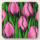 Rosa Tulpen mit grünen Blätter Getränkeuntersetzer (Vorderseite)