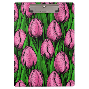 Rosa Tulpen mit grünen Blätter Klemmbrett