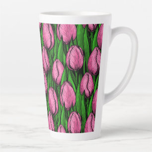 Rosa Tulpen mit grünen Blätter Milchtasse