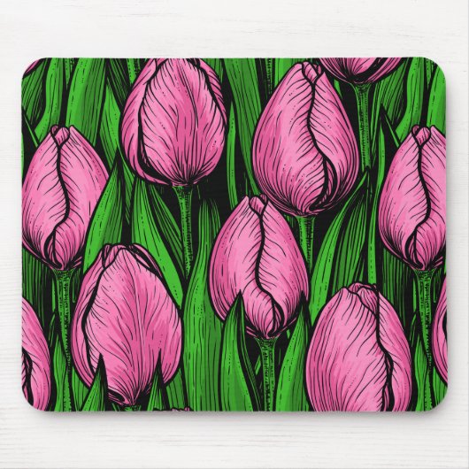 Rosa Tulpen mit grünen Blätter Mousepad (Vorne)