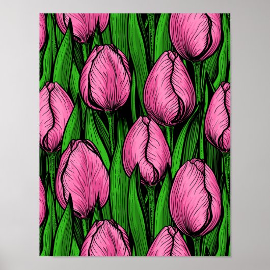 Rosa Tulpen mit grünen Blätter Poster (Vorne)