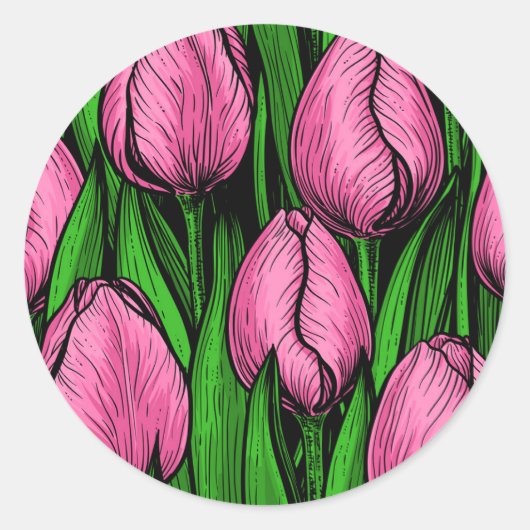 Rosa Tulpen mit grünen Blätter Runder Aufkleber (Vorderseite)