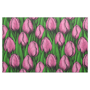 Rosa Tulpen mit grünen Blätter Stoff