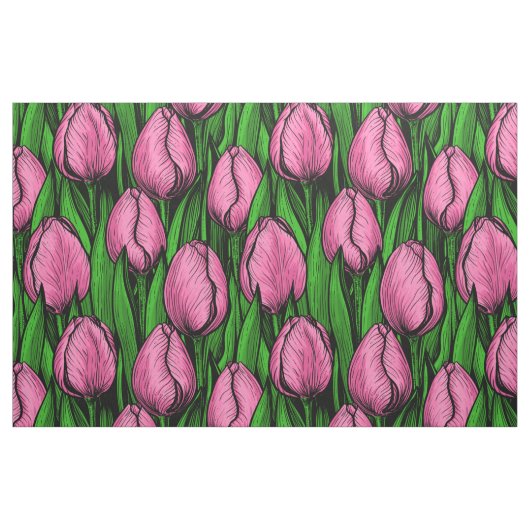 Rosa Tulpen mit grünen Blätter Stoff (Fat Quarter (45,7 x 55,9 cm))