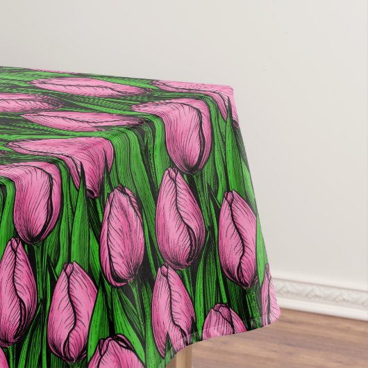 Rosa Tulpen mit grünen Blätter Tischdecke (Beispiel)