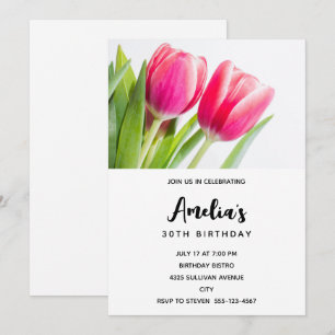 Rosa Tulpen mit grünen Blättern Foto Geburtstag Einladung