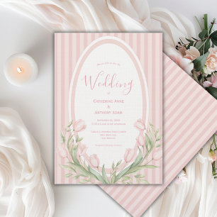 Rosa Tulpen Rosa Streifen Vintage Hochzeit Einladung