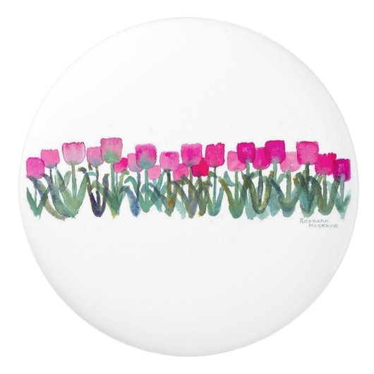 Rosa Tulpen rund Knopf Keramikknauf (Vorderseite)