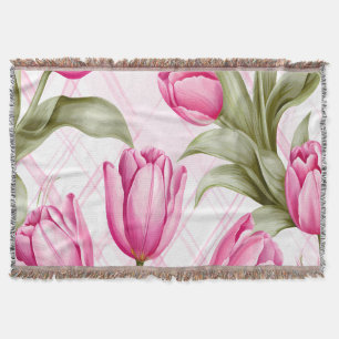 Rosa Tulpen und karierte Frühlingsblumen Decke