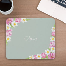 Rosa Tulpen & Weiße Narzissen Blumen-Mauspad Mousepad