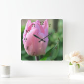 Rosa Tulpis Blume Frühlingsblüte Quadratische Wanduhr (Zuhause)