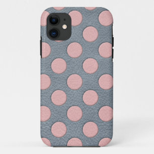 Rosa Tupfen auf grauem Lederdruck iPhone 11 Hülle