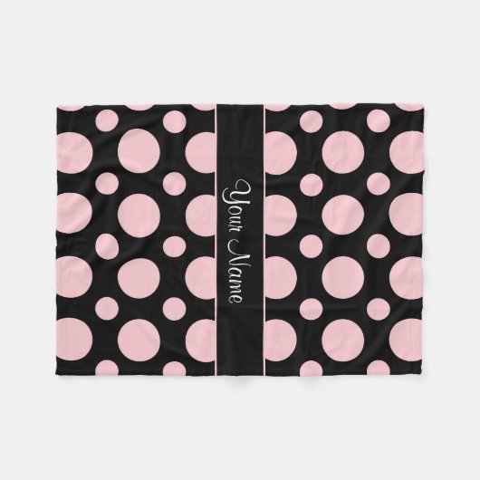 Rosa Tupfen auf schwarzem Hintergrund Fleecedecke (Vorderseite (Horizontal))