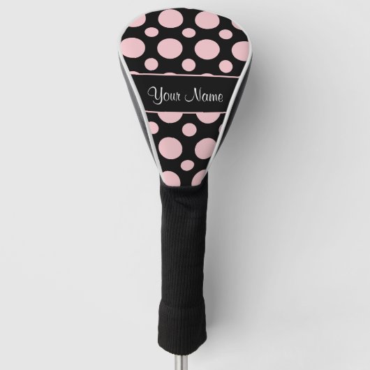 Rosa Tupfen auf schwarzem Hintergrund Golf Headcover (Vorderseite)