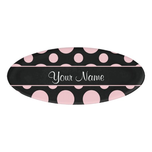 Rosa Tupfen auf schwarzem Hintergrund Namenschild (Vorderseite)