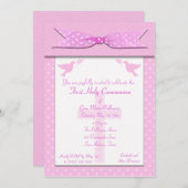 Rosa Tupfen-erste heilige Kommunions-Einladung Einladung (Vorne/Hinten)
