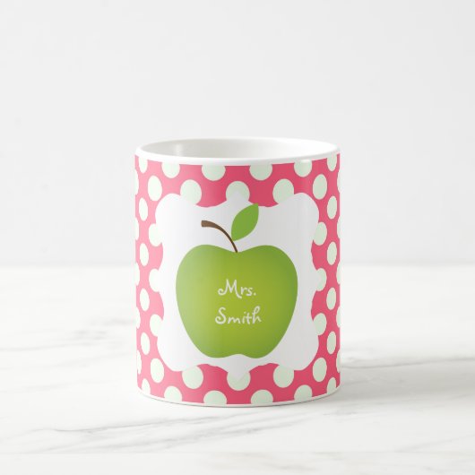 Rosa Tupfen-Grün-Apple-Lehrers Kaffeetasse (Mittel)