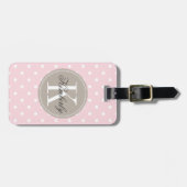 Rosa Tupfen mit Taupe-Monogramm Gepäckanhänger (Vorderseite horizontal)