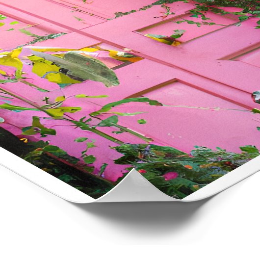 Rosa Tür mit Reben Poster (Ecke)