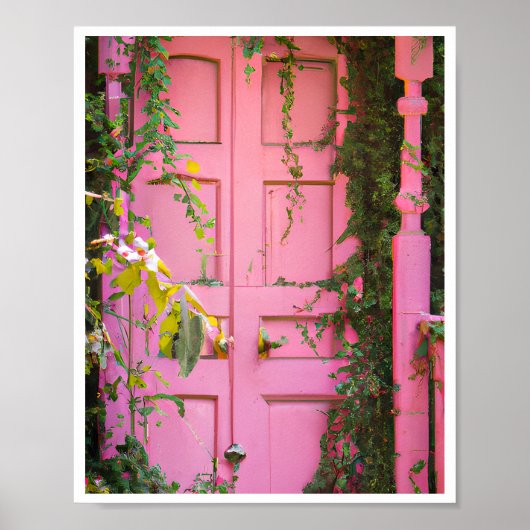 Rosa Tür mit Reben Poster (Vorne)