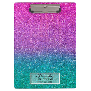 Rosa Türkis Aqua Blau und Lila funkelnder Glitter Klemmbrett