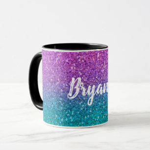 Rosa Türkis Aqua Blau und Lila funkelnder Glitter Tasse