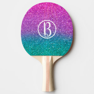 Rosa Türkis Aqua Blau und Lila Funkelnder Glitter Tischtennis Schläger