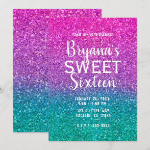 Rosa Türkis Aqua  und Purpur Glänzender Glitter Sw Einladung