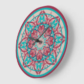 Rosa & Türkis Boho-Mandala-Großuhr Große Wanduhr (Winkel)