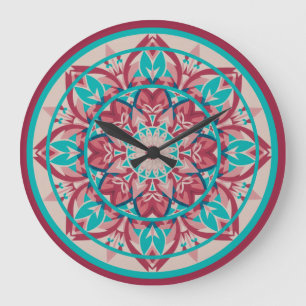 Rosa & Türkis Boho-Mandala-Großuhr Große Wanduhr