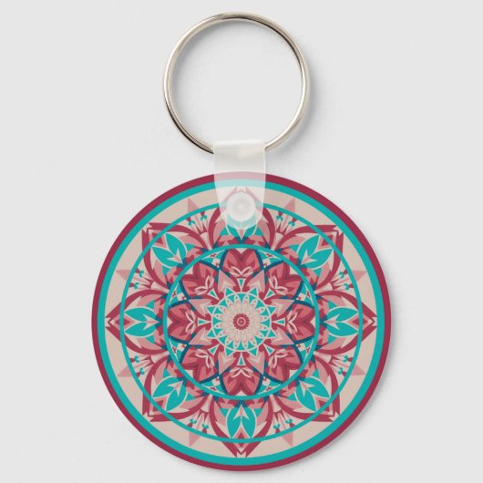 Rosa & Türkis Boho Mandala Schlüsselanhänger (Vorderseite)