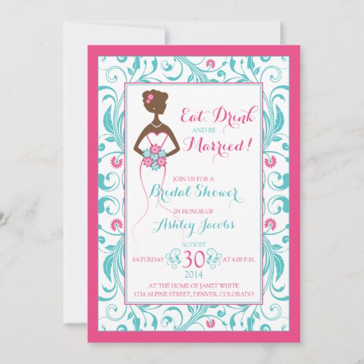 Rosa Türkis Bride Eat Drink Brautparty Einladung (Vorderseite)