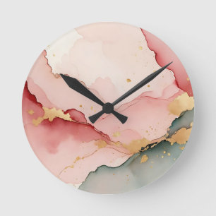 Rosa Türkis Gold Abstrakt Runde Wanduhr